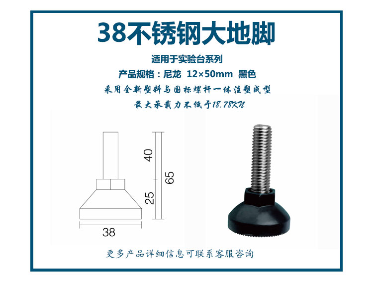 38尼龍不銹鋼大地腳  (12×50mm)