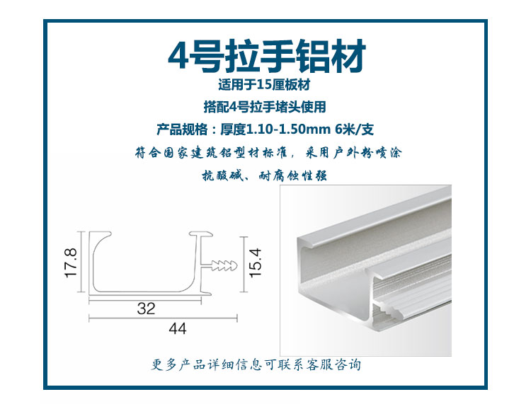 4號(hào)拉手鋁材 (15厘板材) ; 4號(hào)拉手塑料堵頭