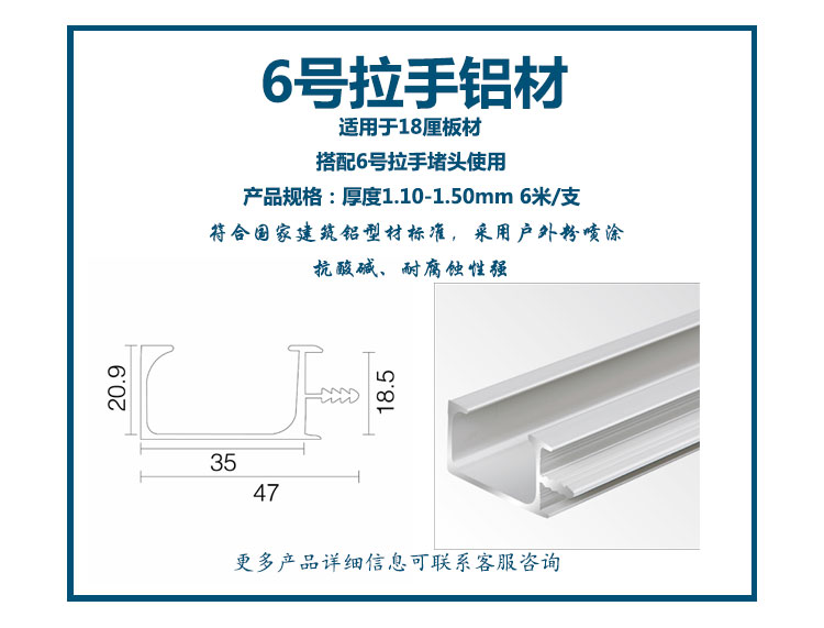 6號(hào)拉手鋁材 (18厘板材) ; 6號(hào)拉手塑料堵頭